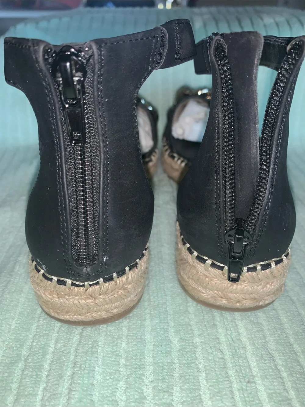 INC International Concepts Black Mesh Chain Espadrille Wedge Sandals
